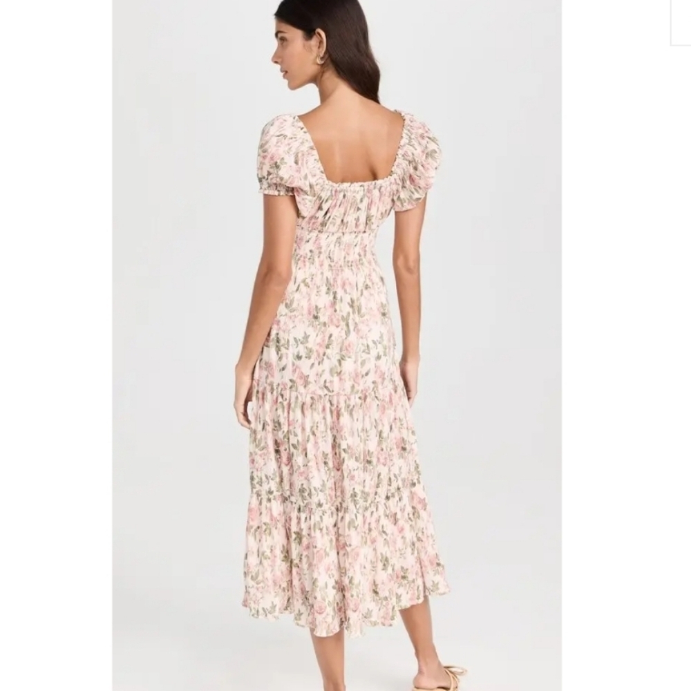 O.P.T Smocked Floral Maxi Dress in Blush & Leaf Green Sz S - Picture 4 of 13